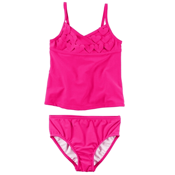 Carter's Toddler Girl's Swim Set Pink 2-PC 3D Heart Applique Tankini Swimwear UPF 50+ 2T 4T