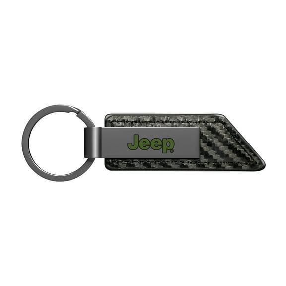 Jeep in Green Black PU Leather Carbon Fiber Texture Strap Black Metal Bar LED Printed Logo Key Chain