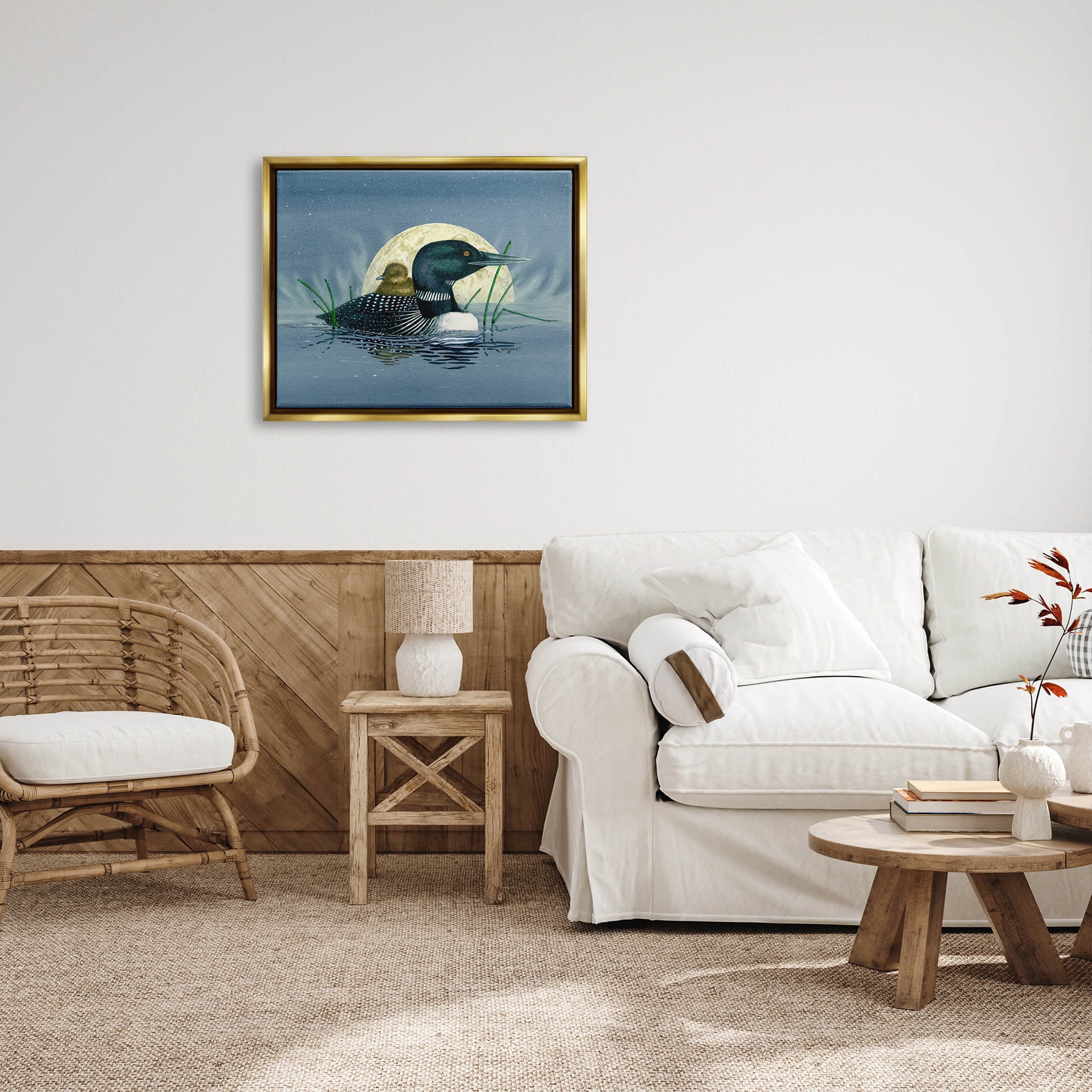 Mallard Duck Moonlit Pond Animals & Insects Graphic Art Metallic Gold Framed Art Print Wall Art