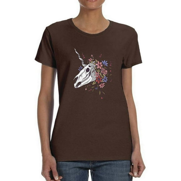 Unicorn Skull W Flowers. T-Shirt Women -Smartprints Designs, Female Small