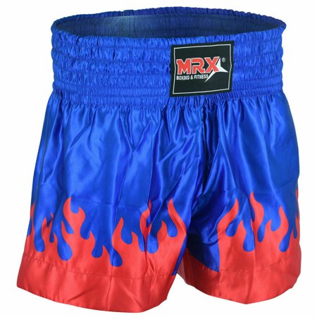 Men Boxing Shorts MMA Mauy Thai Training Fitness Gym Cage Fight Kickboxing Trunks Clothing Blue Red Flame X-Small