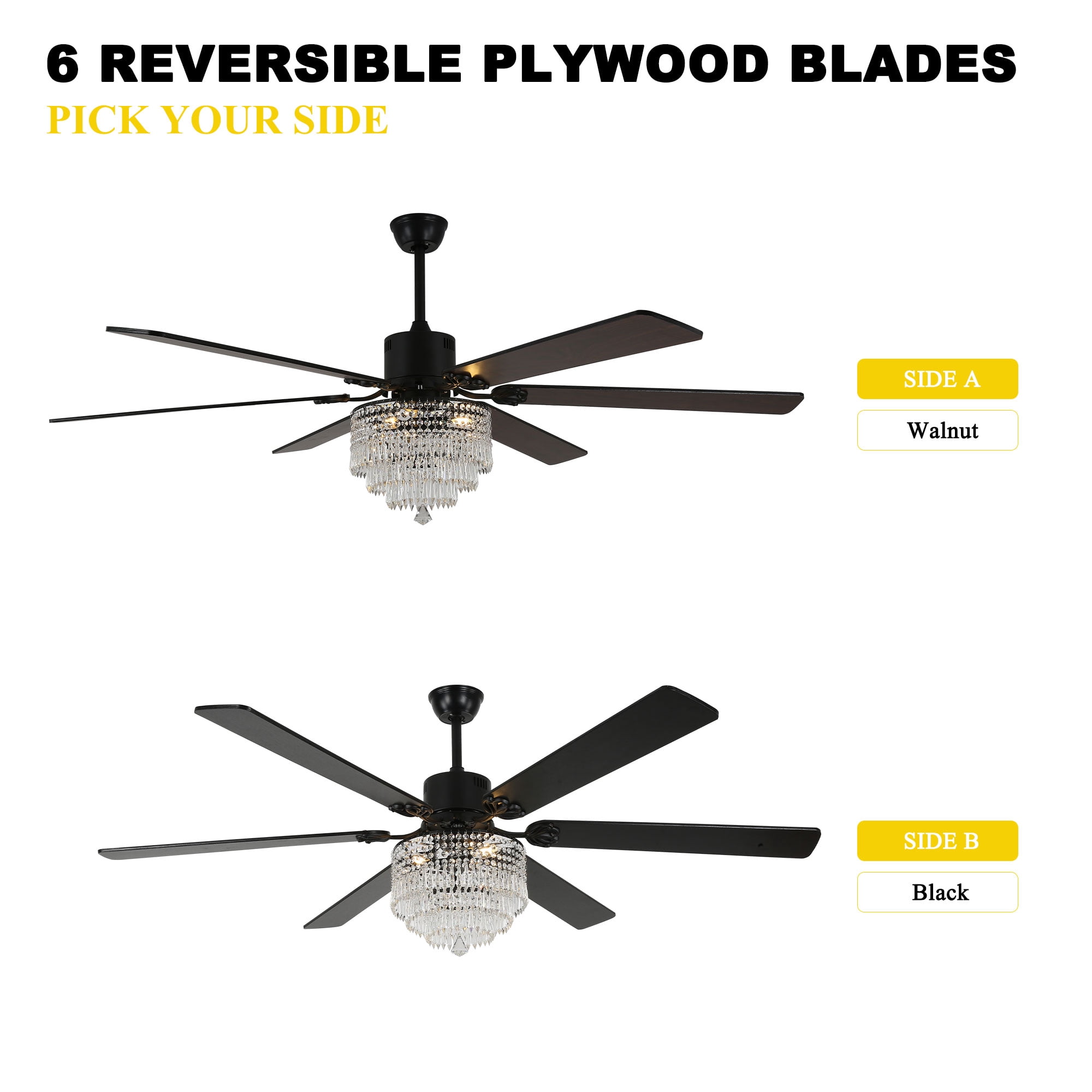 Chords Attic 65" 6-Blade Reversible Ceiling Fan with Lights and Remote Control, 6-Speed, Timer Setting Quiet DC Motor