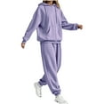 thumbnail image 6 of APEXFWDT Women's 2-Piece Jacquard Sweatsuit - Long Sleeve Loose Zip-Up Hoodie Jacket & Jogger Pants Set Loungewear,XXL,Purple, 6 of 9