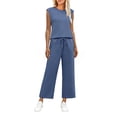 thumbnail image 3 of VBVC Women's 2 Piece Drawstring Tracksuit Set,Crew Neck Tank Top and Wide Leg Pants For Women, Ladies' Soft Lightweight Summer Loungewear with Pockets,Light Blue,S-5XL, 3 of 6
