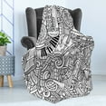 thumbnail image 4 of Music Soft Flannel Fleece Blanket, Outline Monochromatic Doodle in Chaotic Design with Musical Themed Elements, Cozy Plush for Indoor and Outdoor Use, 70" x 90", Charcoal Grey White, by Ambesonne, 4 of 5