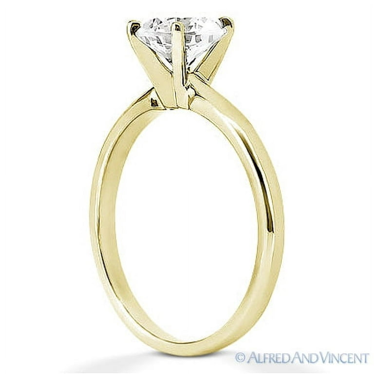 Round Cut Charles & Colvard Forever Brilliant Tension-Set Solitaire Engagement Ring in 14K Yellow Gold, Women's, Size: 4.5mm Pair: 0.35ct Dia Equiv