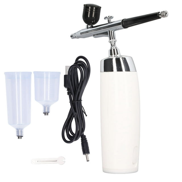 Kit de aerógrafo inalámbrico con pistola pulverizadora, carga USB, aerógrafo de mano estético y estable con depósito de pintura y gotero, color blanco
