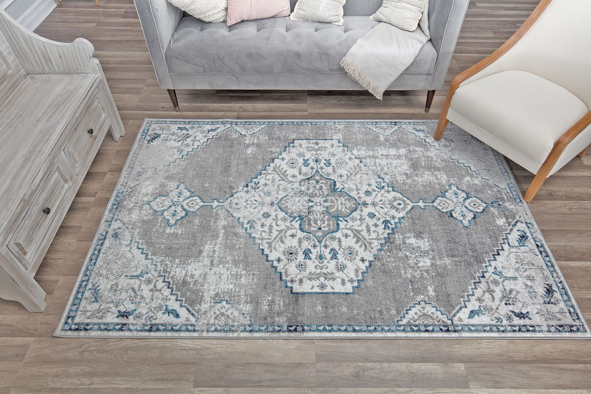 Freida FY35A Ash Vintage Farmhouse Dark Gray Area Rug, 2'6"x8'
