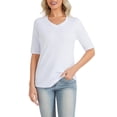 thumbnail image 2 of Women's 2-Pack Half Sleeve V Neck T-Shirts Solid Color Casual Summer Tees White/Black, 2 of 7