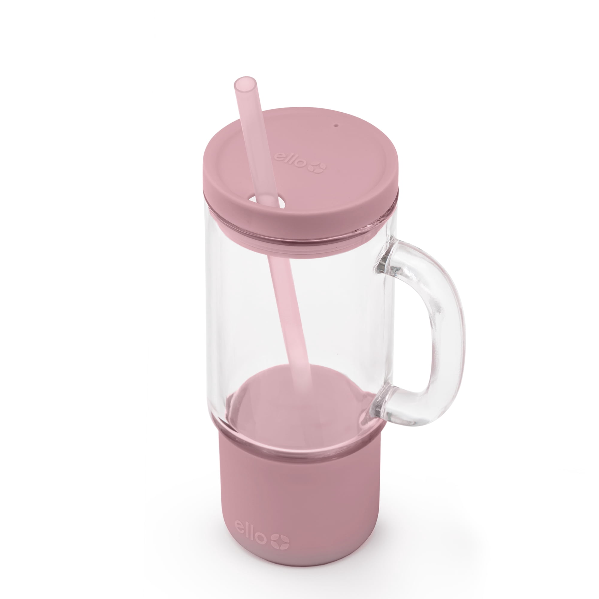 Ello Nova 18oz Glass Travel Mug with Handle and Silicone Boot, Mauve
