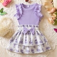 thumbnail image 4 of kaprioy Toddler Girl Clothes Toddler Baby Girl Summer Outfit 9 12 18 24 Months 2T 3T Round Neck Solid Color Ruffled Top and Bow Printed Skirt 2 Pcs Clothes Set, 4 of 6