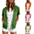 thumbnail image 5 of Short Sleeve Hoodies for Women Summer Fall Lightweight Zip Up Sweatshirt with Pockets Casual Jacket Outerwear, 5 of 7