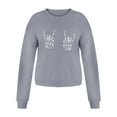 thumbnail image 3 of TANGQIOP Women'S Sweatshirts Tops Crew Neck Long Sleeve Hoodless Elasticized Hem Solid Halloween Skeleton Hand Print Funny Grey S, 3 of 5