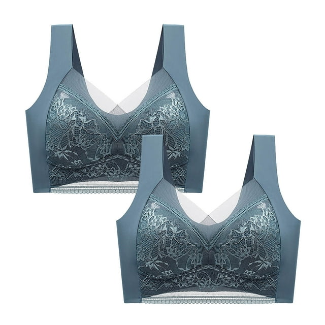 AherBiu 2PCS Plus Size Bras for Women Lace Full Coverage Push up Padded Large Bust Bralettes Solid Color Everyday Bras