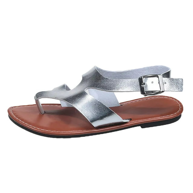 Silver Ladies Casual Summer Sandals With Round Head For Indoor And Outdoor Use With Lightweight Construction