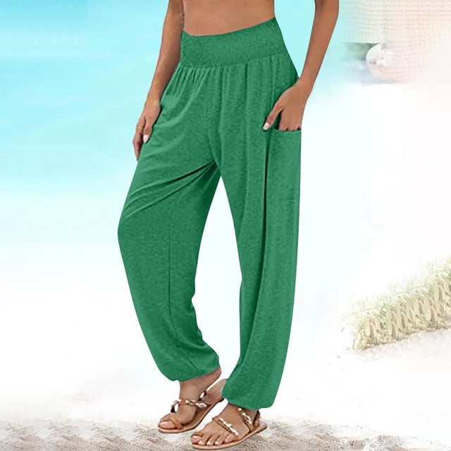 AherBiu Plus Size Womens Sweatpants High Waisted Stretch Lightweight Joggers Fall Solid Color Casual Trousers with Pockets