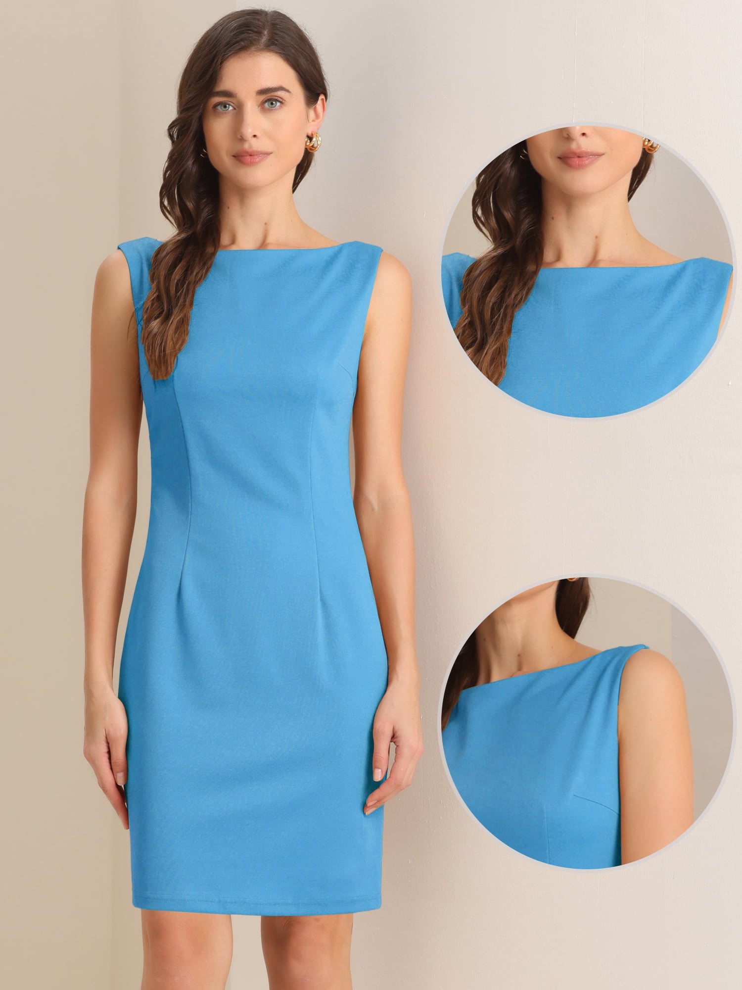 DARING DIVA Women's Boat Neck Casual Office Sleeveless Sheath Dresses XL Brilliant Blue