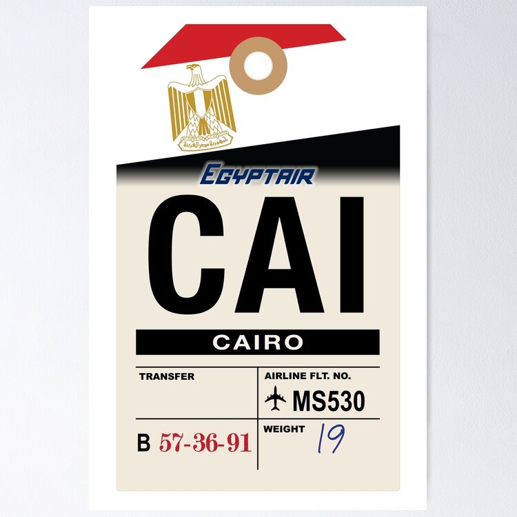 Poster Cairo (Cai) Egypt Airline Luggage Tag Vintage Wall Arttrendy Retro Print Positive Quote Poster Room Decor Wall Art, Poster Only