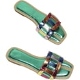 thumbnail image 4 of Women's Open Toe Color Block Sandals Slip on Metallic Outdoor Slides Shoes for Women Girls, 4 of 7