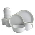 thumbnail image 2 of Gibson Home Zuma 16 Piece Round Kitchen Dinnerware Set, Dishes, Plates, Bowls, Mugs, Service for 4, Matte Stoneware, White, 2 of 4