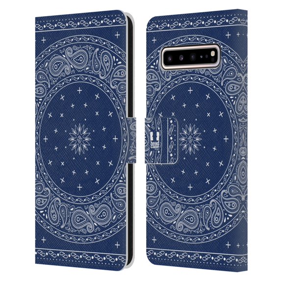 Head Case Designs Classic Paisley Bandana Round Blue Leather Book Wallet Case Cover Compatible with Samsung Galaxy S10 5G