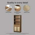 thumbnail image 6 of OAKHAM 5 Shelf Bookcase with Doors, 73"Tall Rattan Bookshelf with Cabinet and Drawer, Special Walnut, 6 of 11