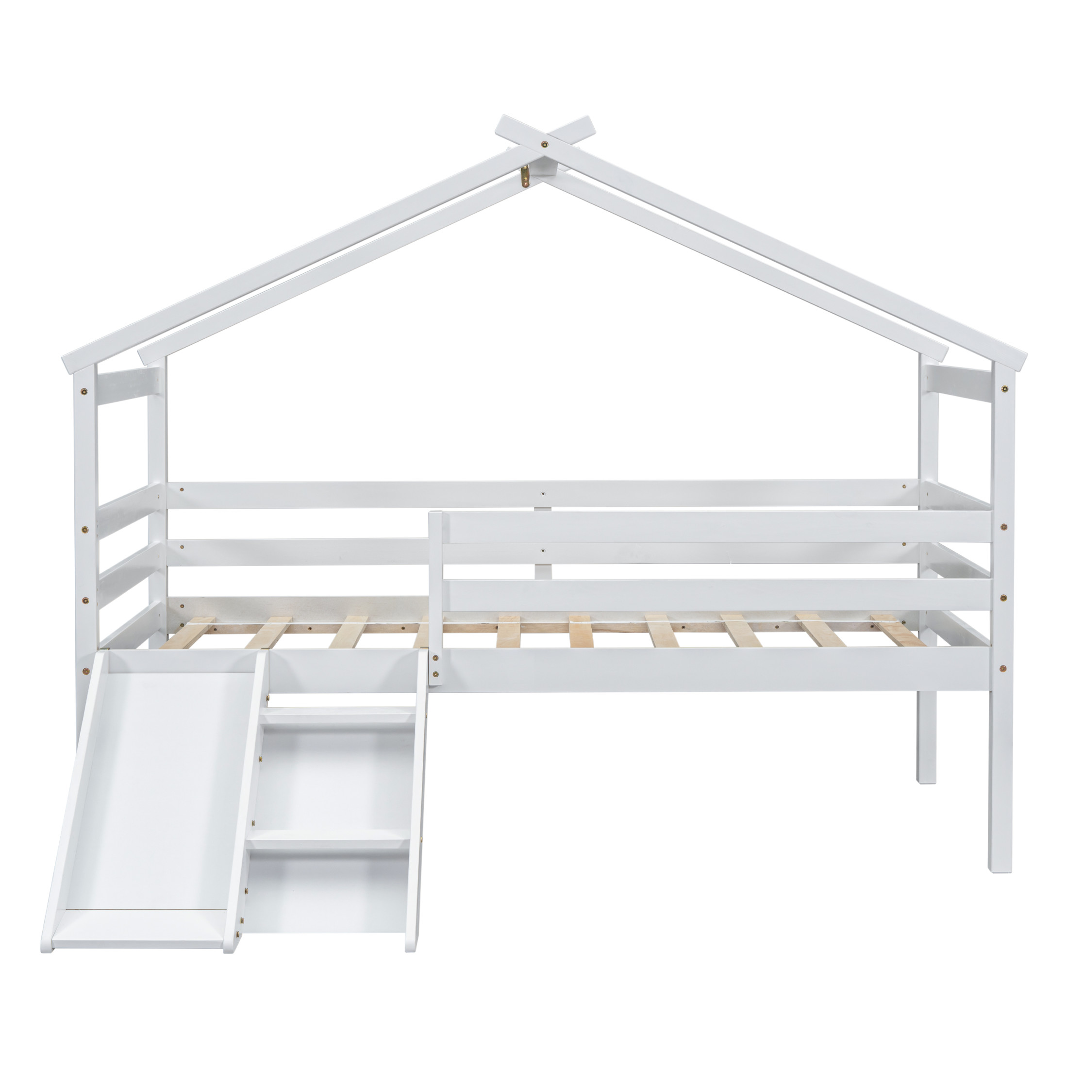 Noble House Vita Twin Low Loft House Bed with Slide, Ladder, and Safety Guardrails, Pine Wood Frame, White