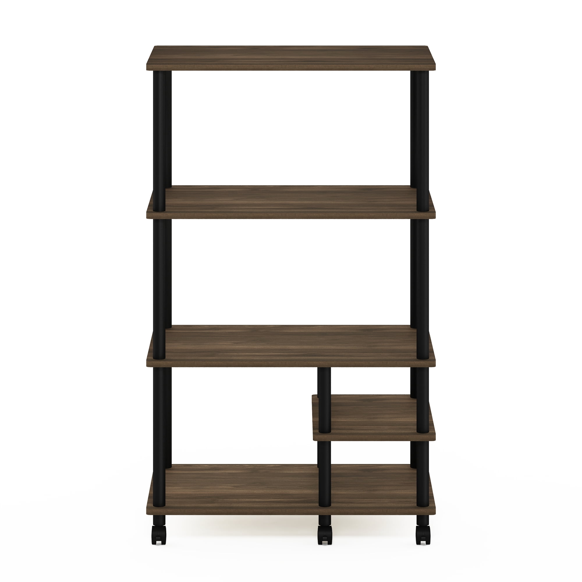 Furinno Turn-N-Tube 4-Tier Toolless Multipurpose Printer Stand Display Storage Shelf with Wheels, Columbia Walnut/Black