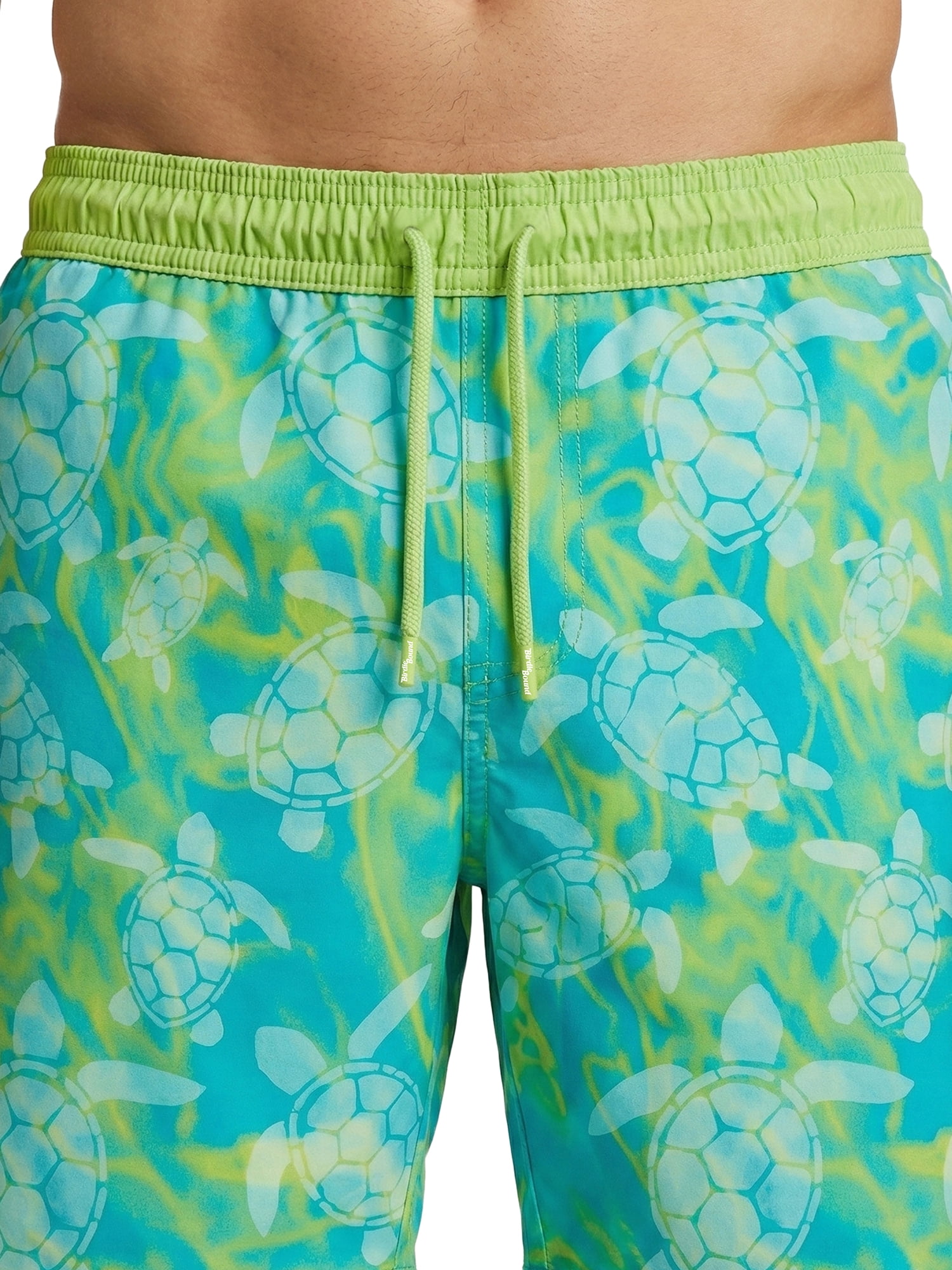 Birdie Bound Men's Printed Swimming Turtles Swim Trunks, Sizes S-3XL