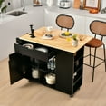 thumbnail image 4 of Gymax Kitchen Island Cart Rolling Serving Trolley w/ Drop Leaf Spice Rack Shelves Black, 4 of 10