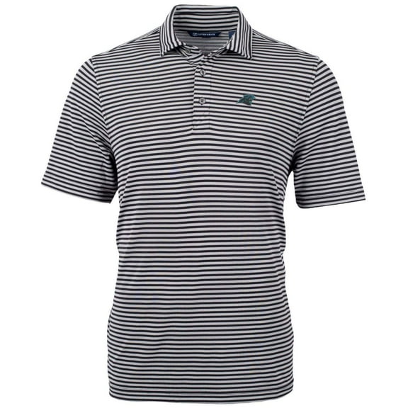 Men's Cutter & Buck Black Carolina Panthers Big & Tall Virtue Eco Pique Stripe Recycled Polo