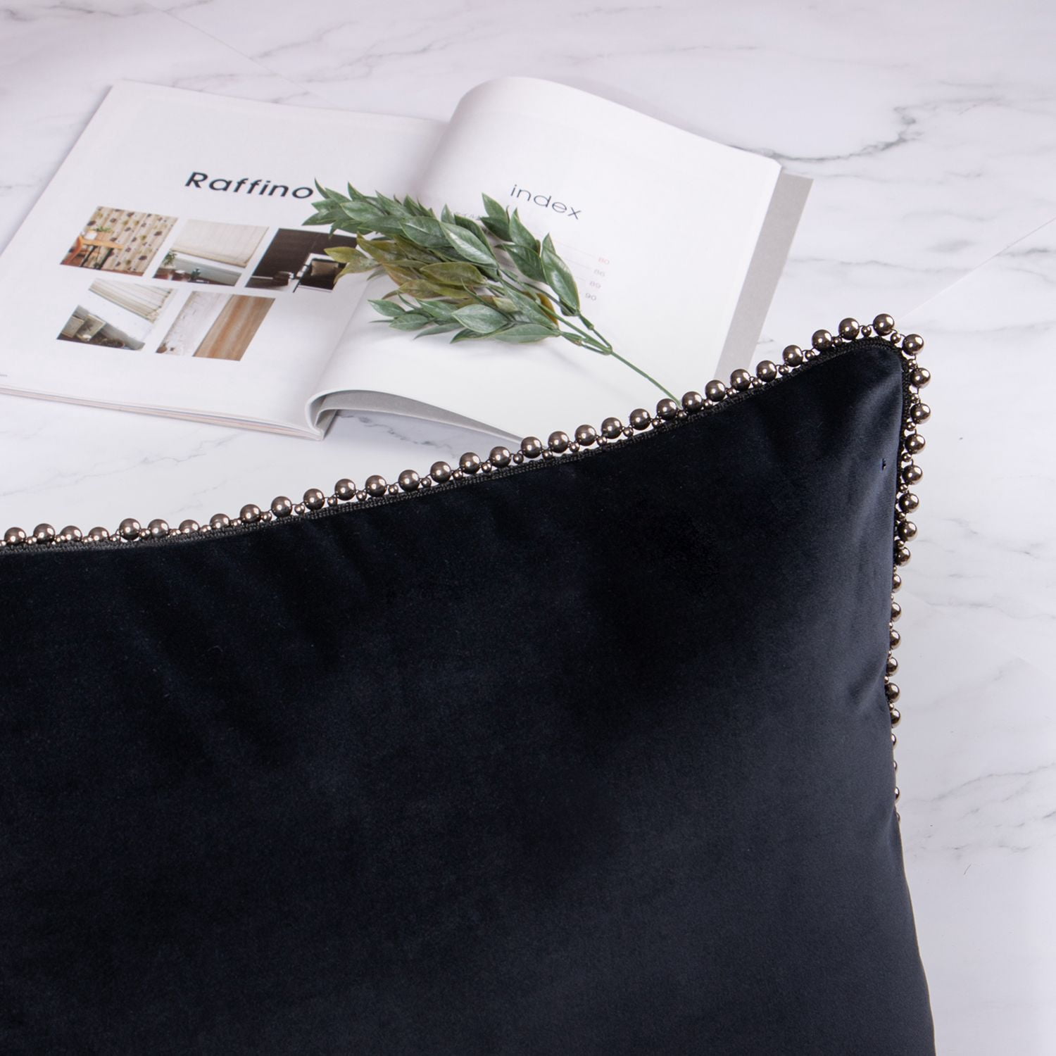 Phantoscope Velvet Decorative Throw Pillows with Inserts, Particle Trim, 18 x 18 in, Black, 2 Pack