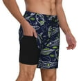 thumbnail image 2 of Sigee Hand Drawn Rockets Print Mens Swim Trunks with Compression Liner Quick Dry Swim Stretch Beach Shorts with Pockets,S-3XL, 2 of 7