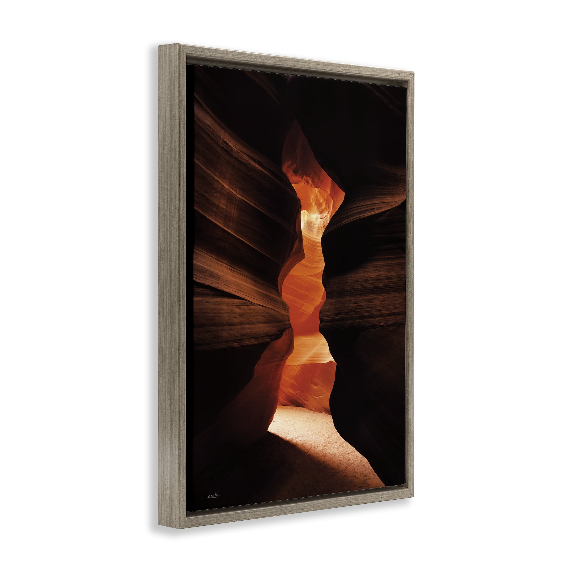 Stupell Industries Sunlit Canyon Cave Landscape Photography Brown Floater Framed Art Print Wall Art, 21 x 31