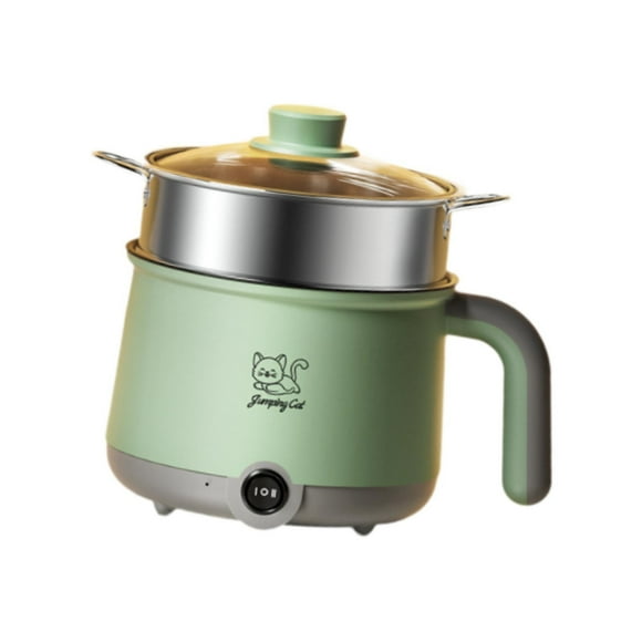 Olla eléctrica portátil para sopa, 1,8 l, con vaporera, para fideos, protección contra la sequedad Gris verde
