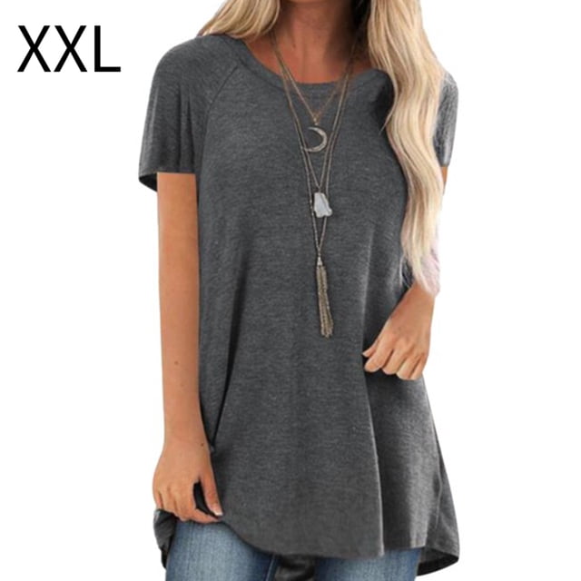 Sonducket Camisa de mujer con cuello y manga corta en color liso Prendas para la parte del cuerpo Gris XXL