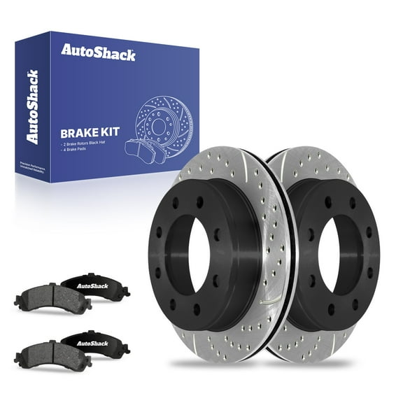 AutoShack 12.99" (330 mm) Rear Vented Drilled & Slotted Brake Rotors E-Coated   Ceramic Brake Pads | Replacement for 2001-2003 GMC Sierra 1500 2005-2006 GMC Sierra 1500 | 6-PC Brake Kit | ShadowGuard