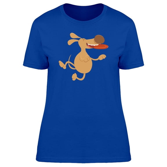 Happy Dog Playing With Flying Disc T-Shirt Women -Image by Shutterstock, Female Small