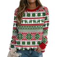 thumbnail image 4 of Moda Navidad mujer estampado manga larga cómodo transpirable cuello redondo camisa Tops Pompotops  gfhjh8873, 4 of 6