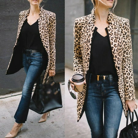 Leopard Jacket Women Sweater Top Warm Casual Winter Cardigan Long Sleeve