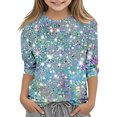 thumbnail image 2 of Molinyidia Tops for Girls Trendy Causal 3/4 Sleeve Crewneck Sparkle Sequin Shirts Fashion Dressy Glitter Blouses Loose Pullover Casual Holiday Spring Summer Blouses Daily, 2 of 5