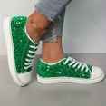 thumbnail image 2 of Women's Glitter Sequins Sparkly Lightweight Lace Up Canvas Shoes Low Top Platform Slip On Sneakers Non Slip Casual Walking Shoes Green Size 8, 2 of 5