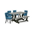 thumbnail image 2 of East West Furniture V696SI121-6 6-Pc Kitchen and Dining Room Set- 4 Kitchen Parson Chairs with Blue Linen Fabric Seat and Button Tufted Chair Back - Rectangular Top & Wooden Legs Wood Dining Table..., 2 of 10
