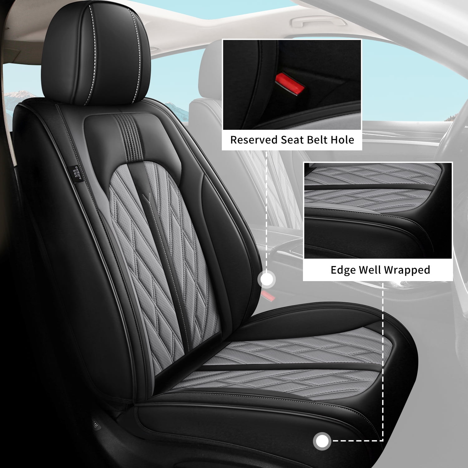 AOMSAZTO Car Seat Covers Fit for Toyota Corolla 2000-2019 Full Set Leather Seat Cushion Waterproof Automotive Seat Protectors(2 Seats,Black&Grey)