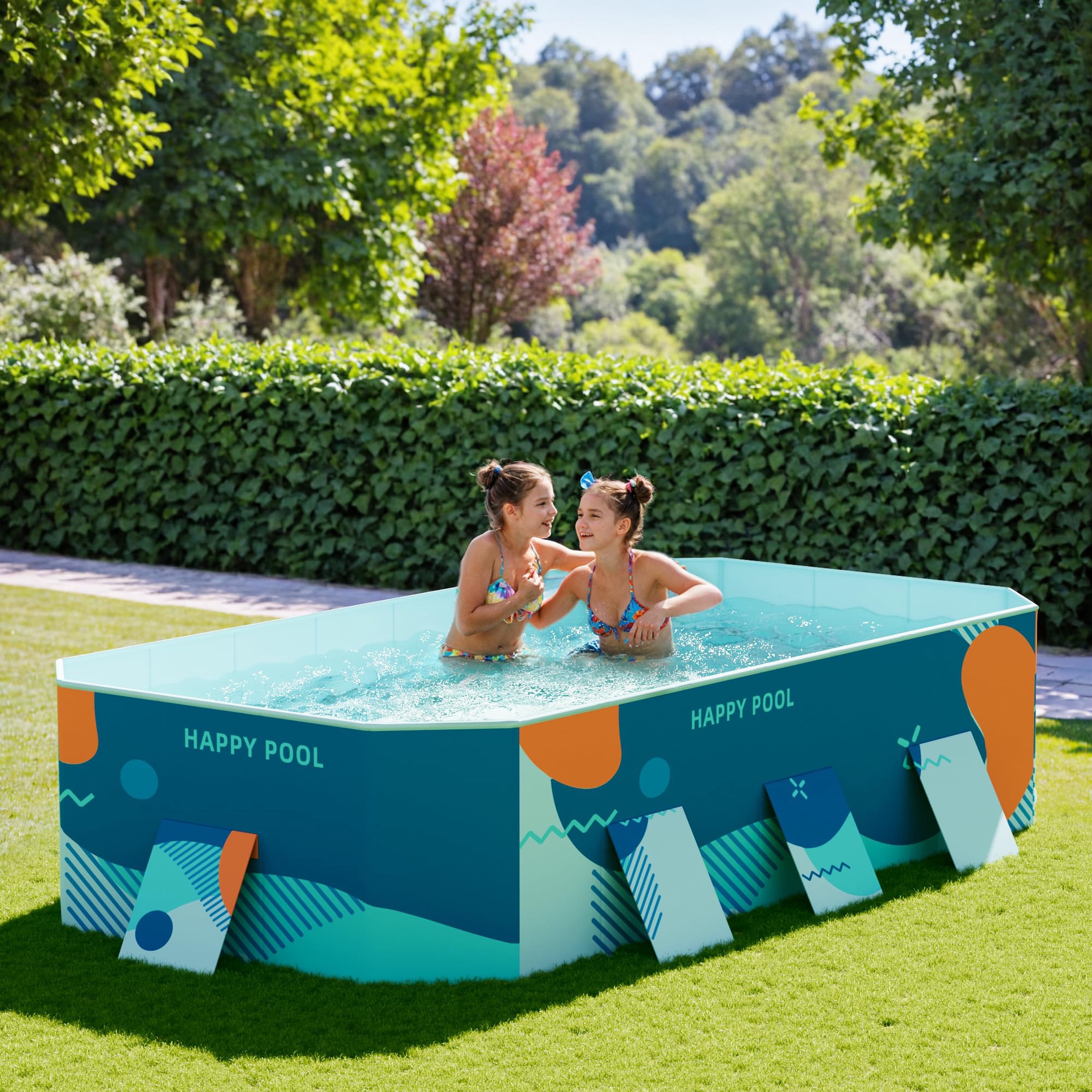 Hyindoor Outdoor Foldable Non-Inflatable Adults and Kids Swimming Pool Anti-Slip Hard Plastic for Lawn Garden Backyard（116" x 65" x 21"）