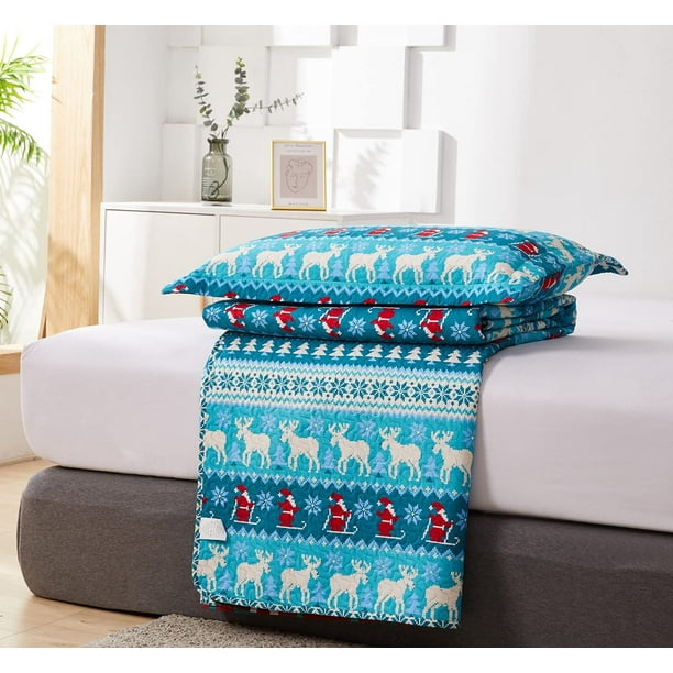 Christmas Quilt Set King Size Lightweight Soft Xmas Deer Bedspread Coverlet New Year Holiday Bedding Blue Christmas Snowman Bedsheet with 2 Pillowshams Walmart