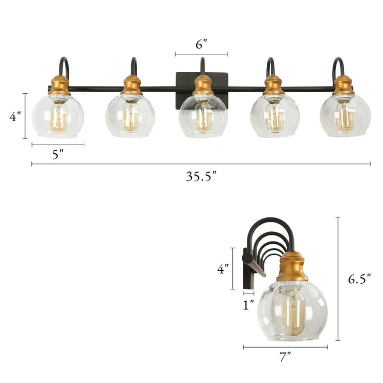 LNC 5 Light Black Round Clear Glass Shade Modern Contemporary