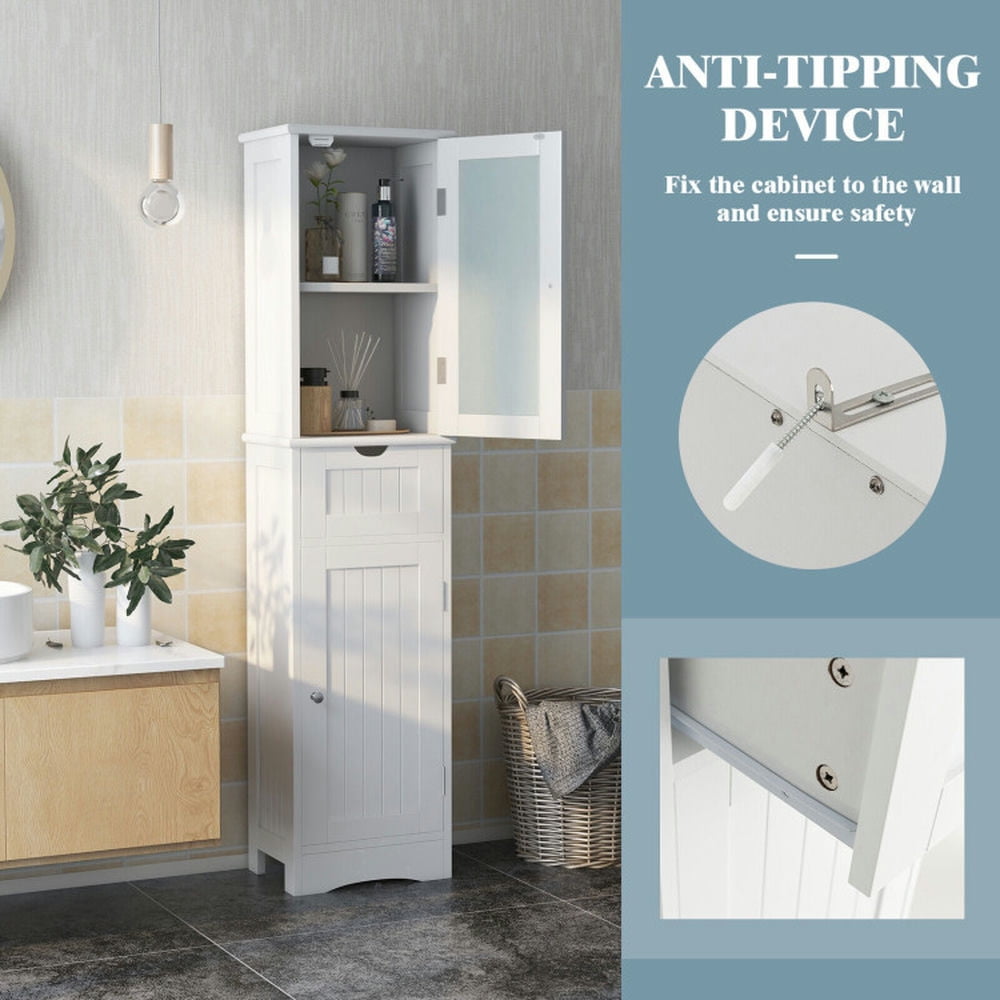 Finihen Bathroom Storage Cabinet, Bathroom Floor Cabinet, Tall Floor Storage Cabinet with 2 Doors and 1 Drawer for Bathroom, Living Room, Bedroom, Kitchen, White Finihen Bathroom Storage Cabinet, Bathroom Floor Cabinet, Tall Floor Storage Cabinet with 2 Doors and 1 Drawer for Bathroom, Living Room, Bedroom, Kitchen, White