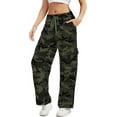 thumbnail image 2 of Camo Pants Women High Waisted Wide Leg Casual Camoflage Cargo Pants Baggy Elastic Waist Straight Jeans Trousers, 2 of 10