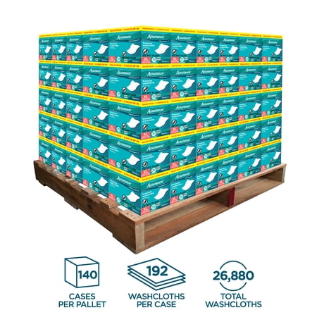 Assurance Premium XL Washcloths for Adults, Disposable & Pre-Moistened 140 Case Pallet, (192 Count Washcloths per Case) Total 26,880 Washcloths